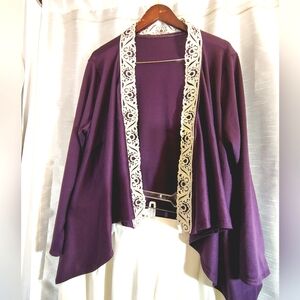 Formal Purple Sweater, Women, Ivory Lace Trim, Open Style, Asymmetrical Hem, 26